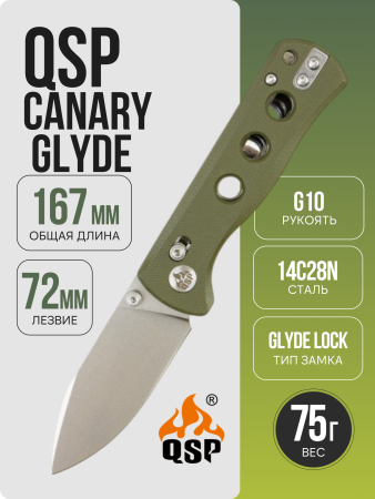Нож QSP Canary Glyde, Stonewashed 14C28N, G10 Olive, QS150GL-B1